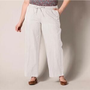 NEW Amazon Size 3X Linen Blend Relaxed Fit Wide Leg Pant Drawstring Ecru Beige